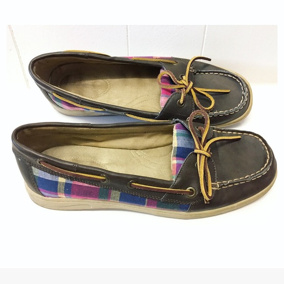 croft & barrow Shoes Croft Barrow Vivian Brown Plaid Boat Shoes Euc